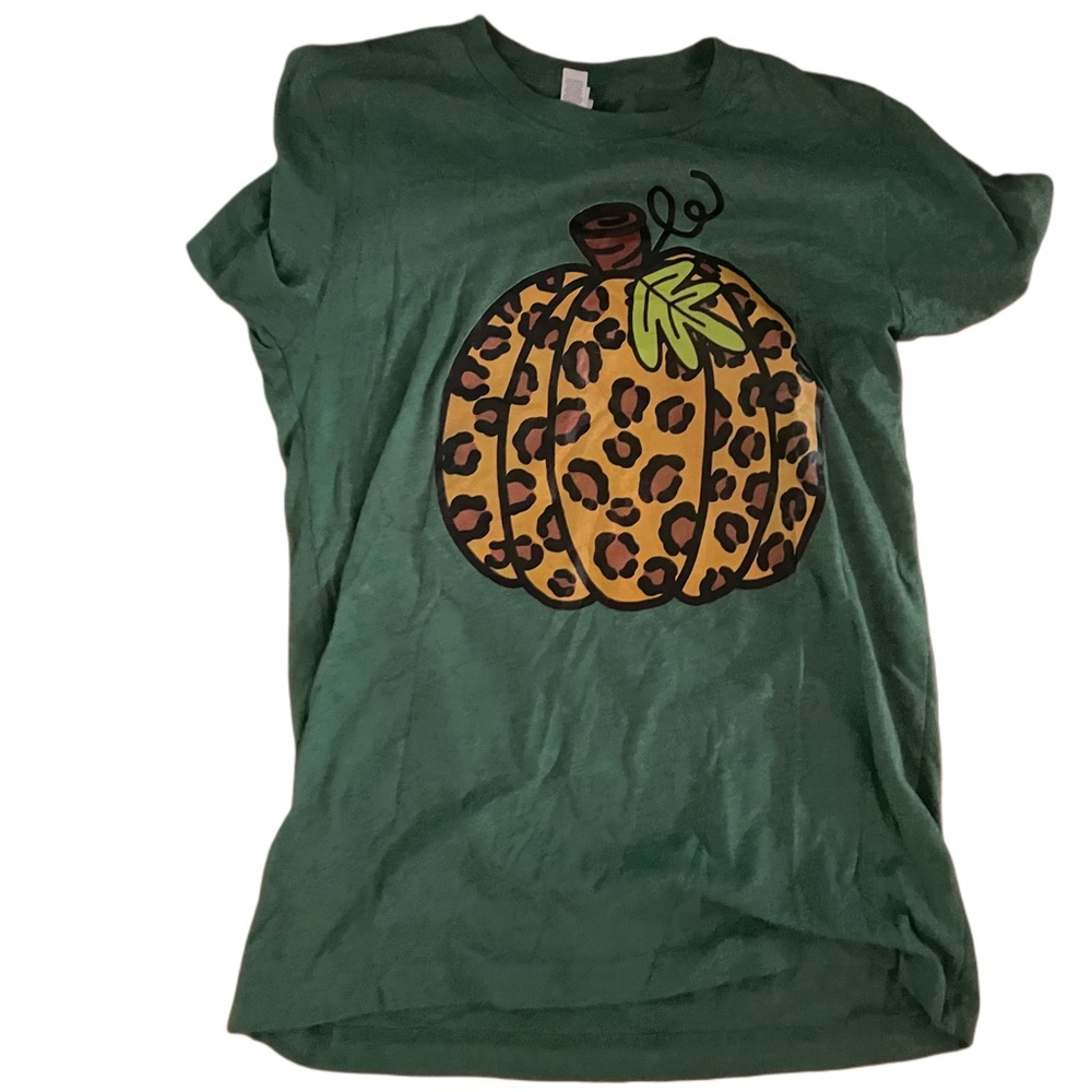 Cheetah Print Pumpkin Fall Shirt Short Sleeve Small